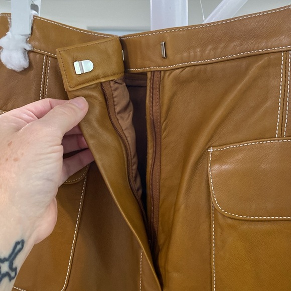 Linda Allard Ellen Tracy cognac brown lamb leather pencil skirt w patch pockets - Picture 5 of 13